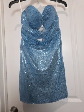 Strapless Blue Sequin Sweetheart Mini Dress